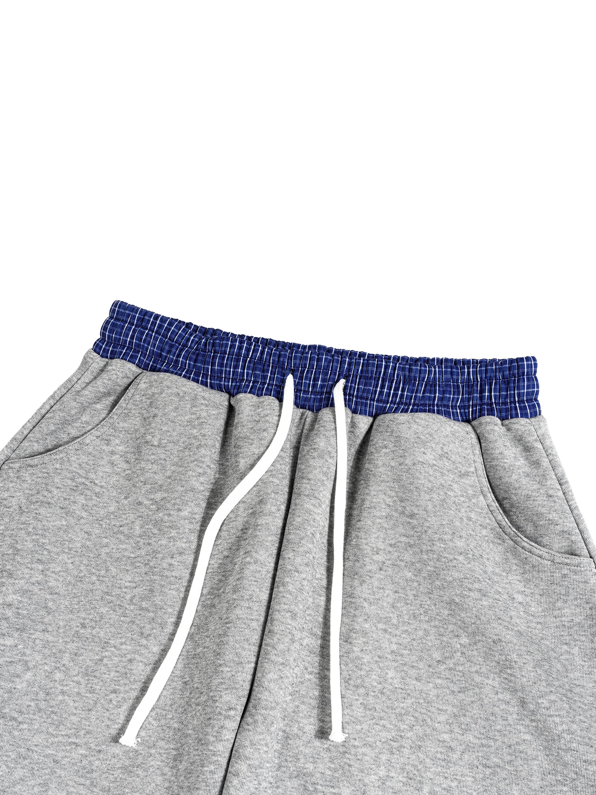 WEARDOZ Plaid Waistband Barrel Sweatpants (Grey)